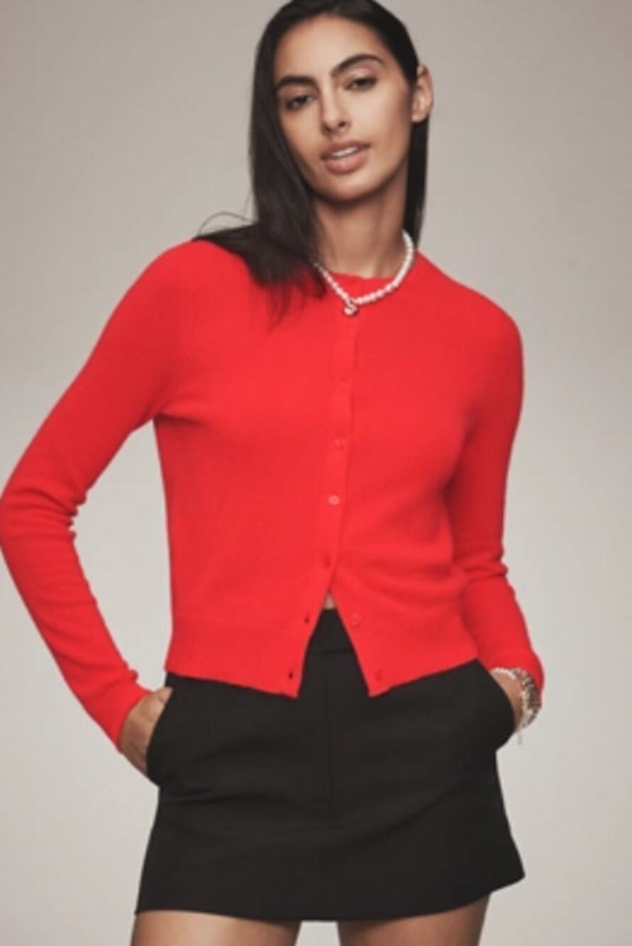 By Anthropologie JULIET 100% Cashmere Cardigan Sweater Candy Red Size L NWT $158